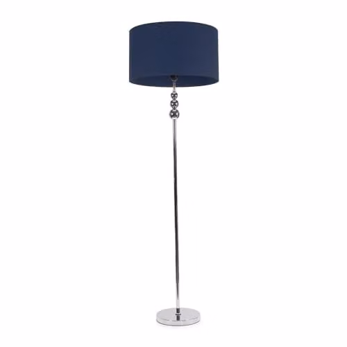 ValueLights Chrome Stacked Ball Floor Lamp with Blue Fabric Drum Shade – 1