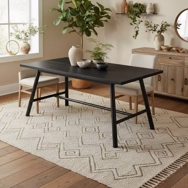 Wyld Haus Louie Black Dining Table with Black Wood Effect Top and Metal Legs
