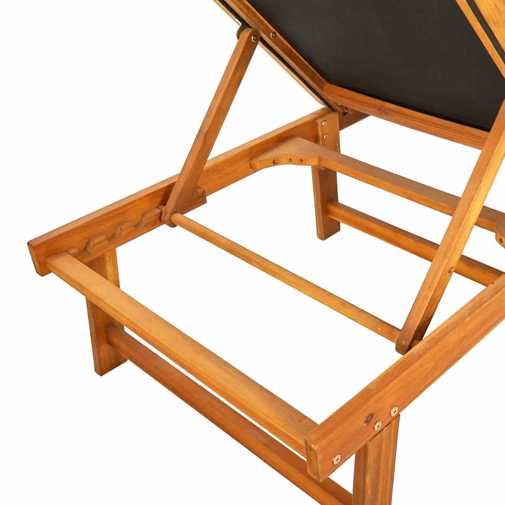 Berkfield Home Sun Lounger in Brown Solid Acacia Wood with Textilene Fabric and Adjustable Headrest – 3