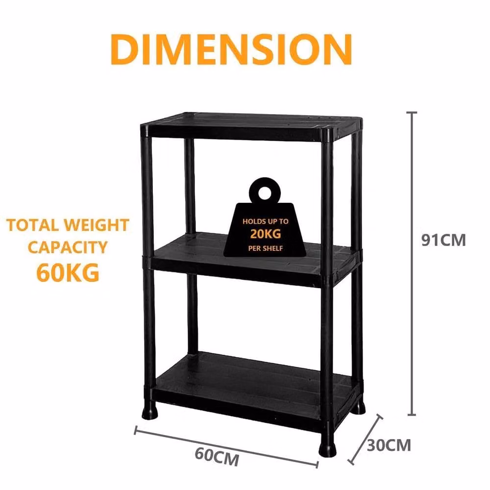 FORGEVIO Heavy Duty 3 Tier Plastic Garage Shelving in Black – 4