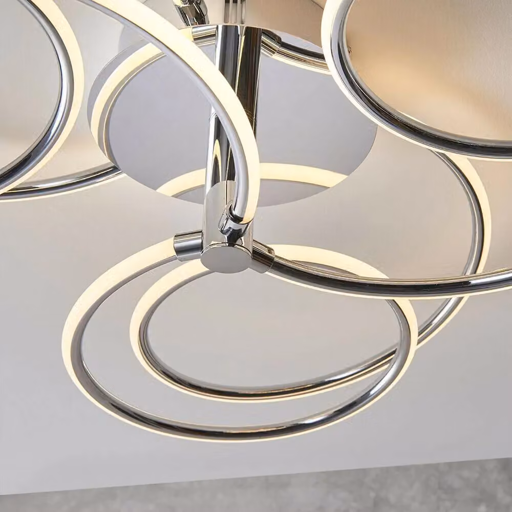 Loops LED Semi Flush Ceiling Light, Chrome and White Infinity Hoop Ring Design, 48W Warm White, Dimmable – 2