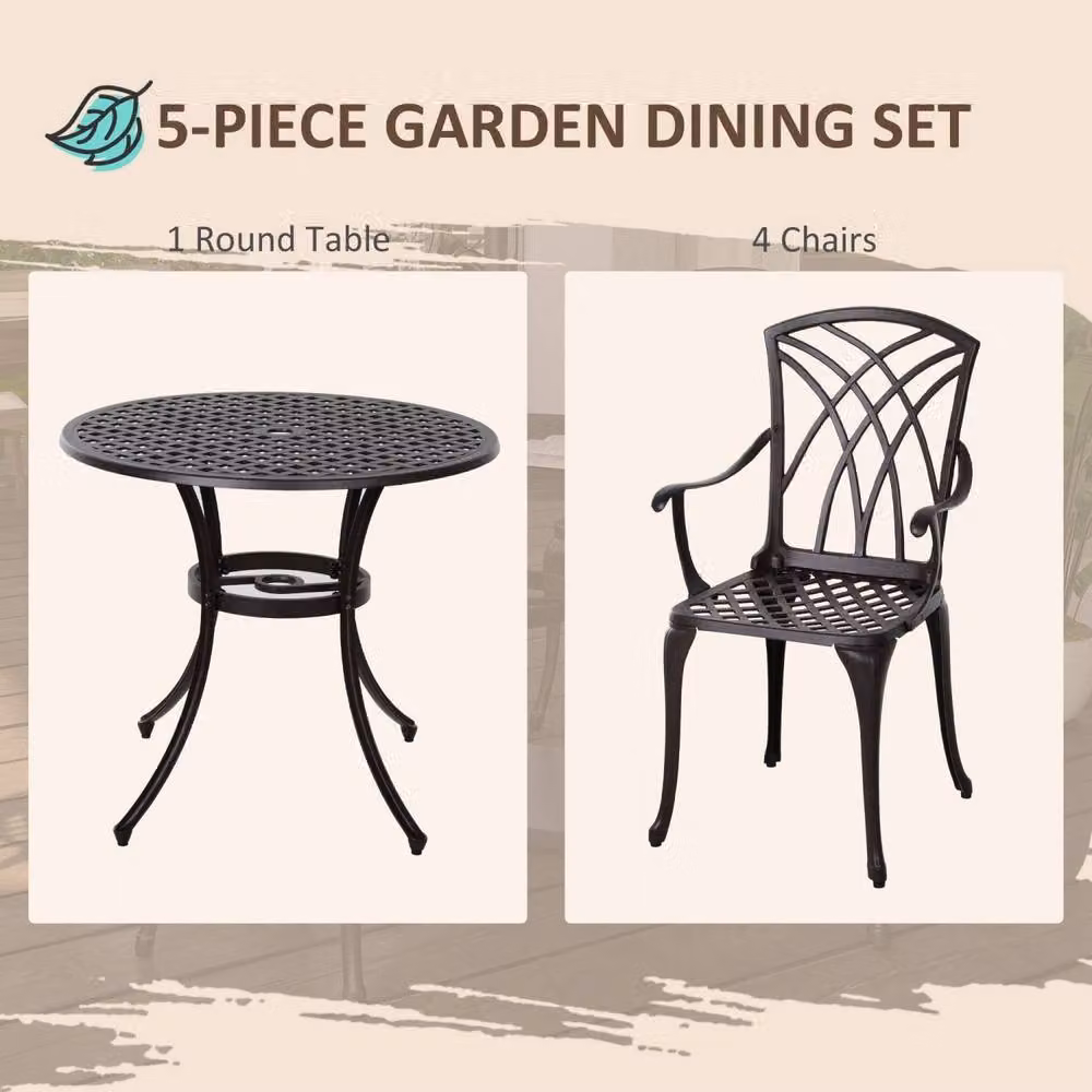 Wyld Haus Rohafa Brown Cast Aluminium 4 Seater Round Garden Dining Set with Armchairs – 3