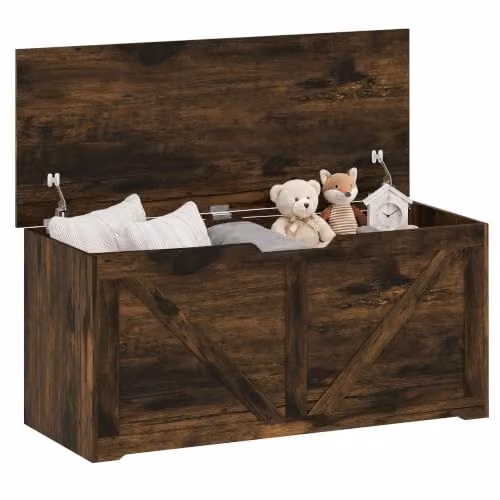 HOMCOM Storage Trunk Bench with Soft Close Lid, Rustic Brown, W: 100 cm, D: 45 cm, H: 40 cm – 1