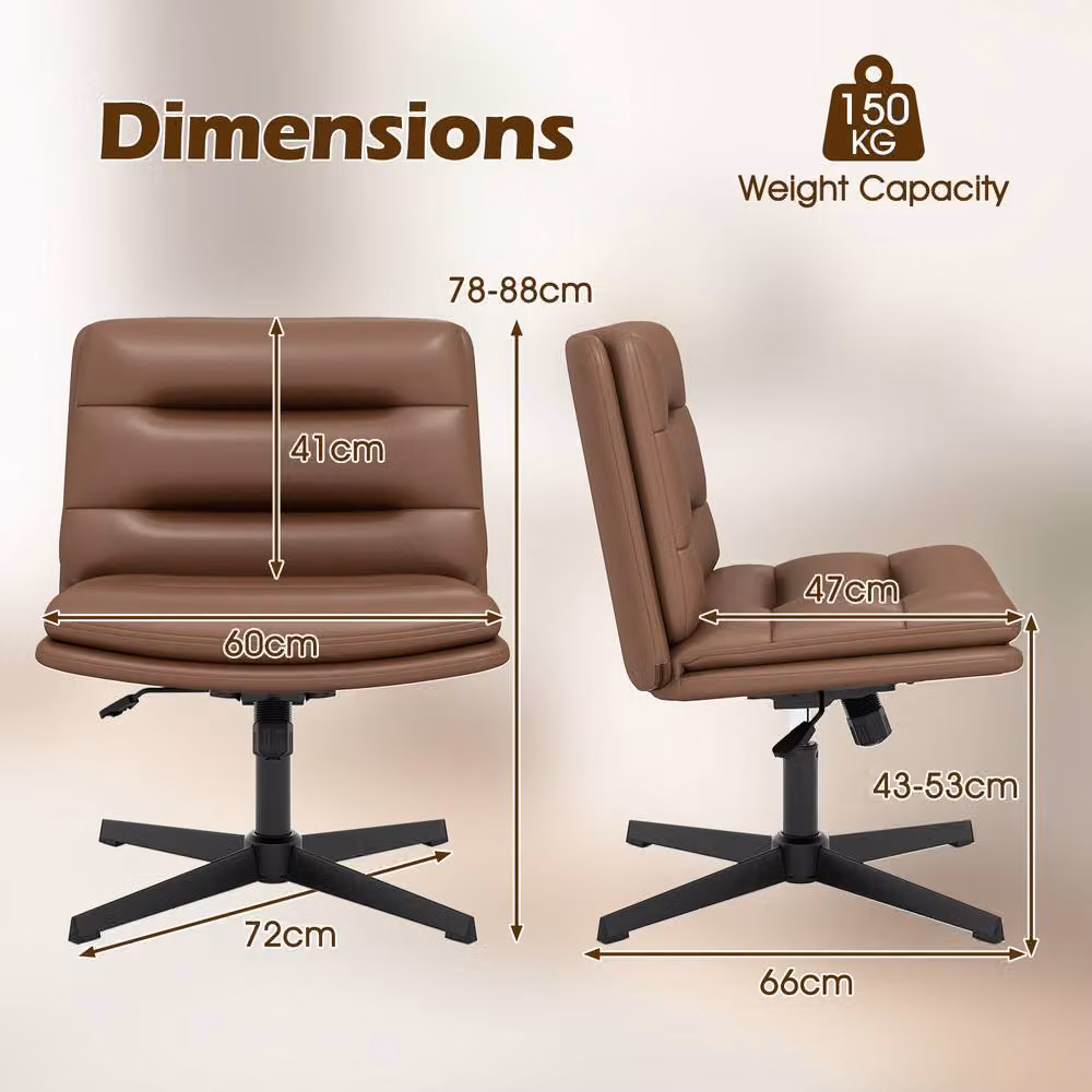 Gymax Height Adjustable Mid-Back Cross Legged Makeup Vanity Chair in Brown – 2