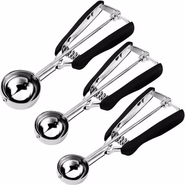 KORVIXA Black Stainless Steel and Silicone Ice Cream Scoop, Length: 30 cm