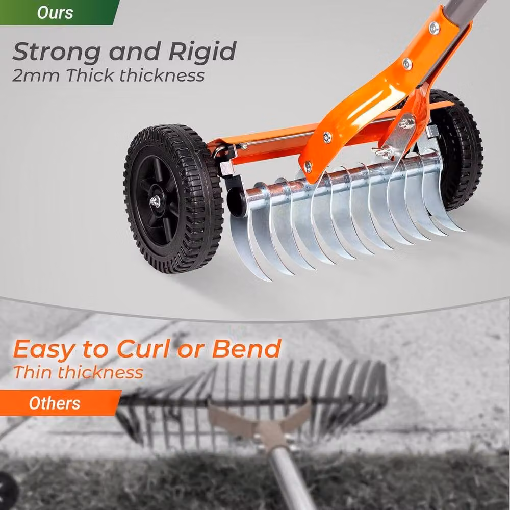 Walensee Adjustable Dethatcher Rake with Stainless Steel Blades in Orange – 6