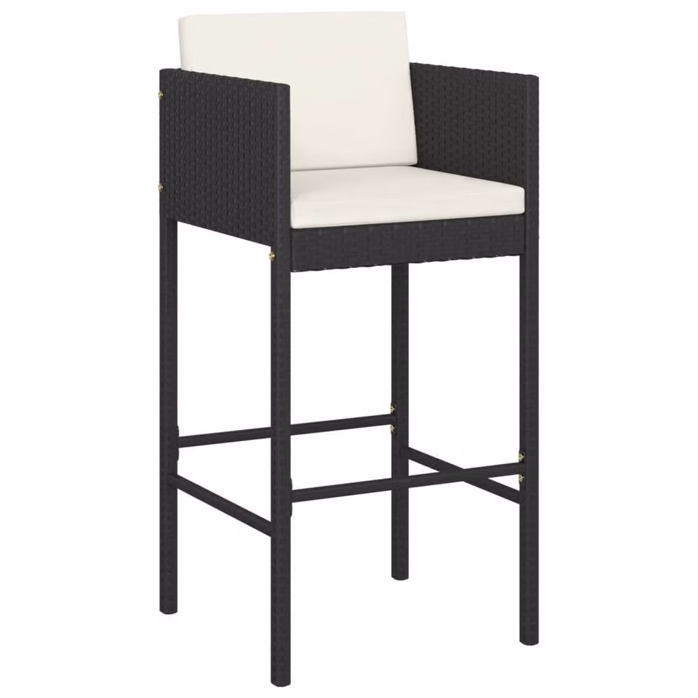 Berkfield Home Set of 4 Black Poly Rattan Bar Stools with Cushions – 3