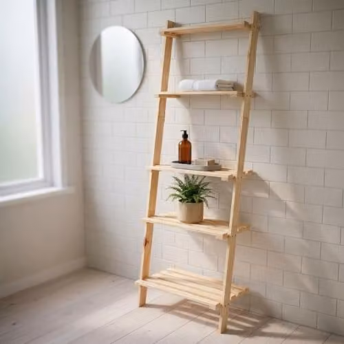 Core Products 5-Tier Paintable Pine Ladder Shelf Unit, Brown, H 180 x W 60 x D 35 cm