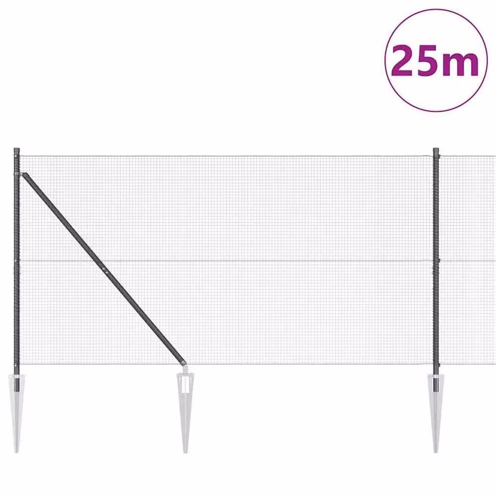 Berkfield Home Grey Steel Welded Wire Fence with 13 In-Ground Spike Posts, H: 140 cm x W: 25 m – 2