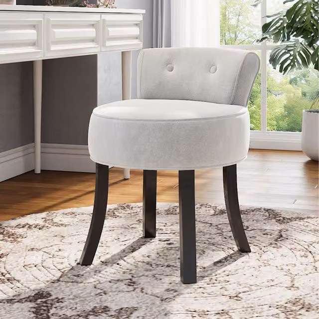 Komore Modern Button-Tufted Dressing Table Stool in White and Black