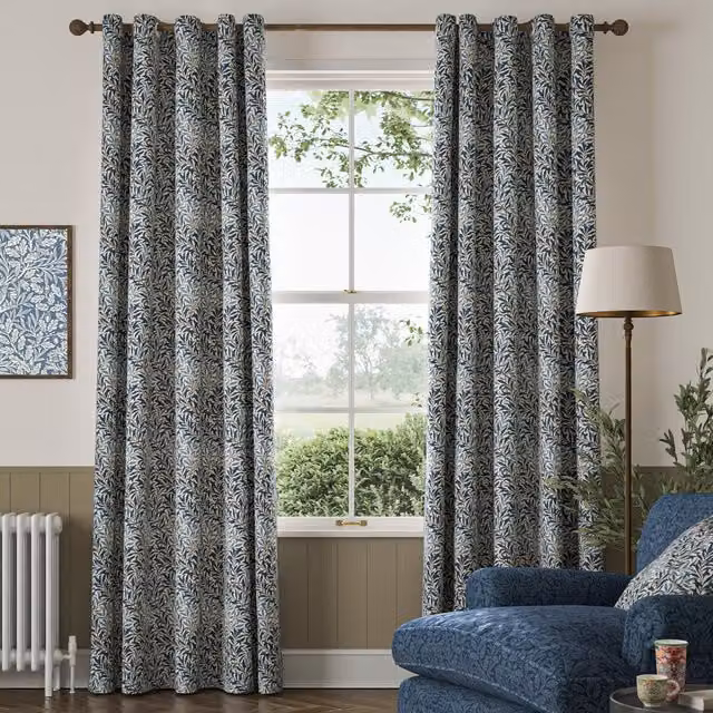 William Morris Willow Bough Made To Measure Blackout Cotton Curtains in Midnight Blue