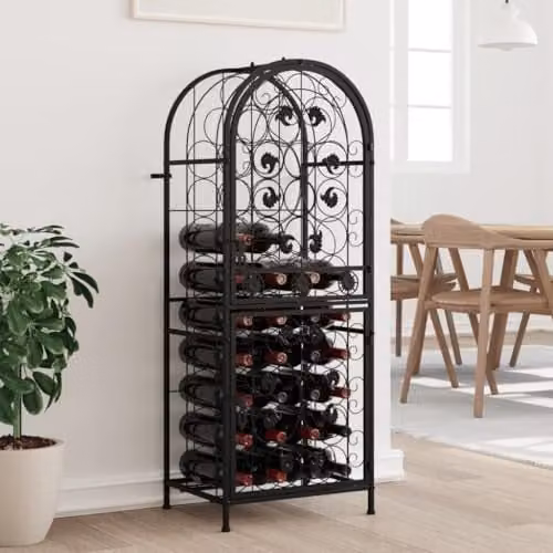 vidaXL Black Wrought Iron Wine Rack for 41 Bottles, H 120 x W 45 x D 36 cm – 2