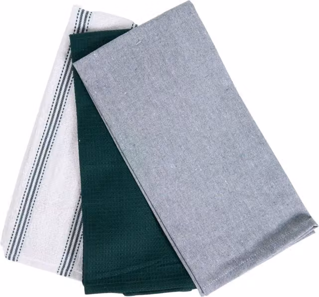 My Home Highly Absorbent Plain Teatowels, Pack of 3, Green and Multicolour