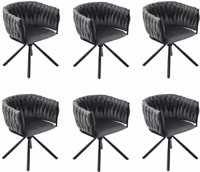 Chilli Seating Set of 6 Grey Velvet Modern Swivel Dining Chairs with Metal Upholstered Frame