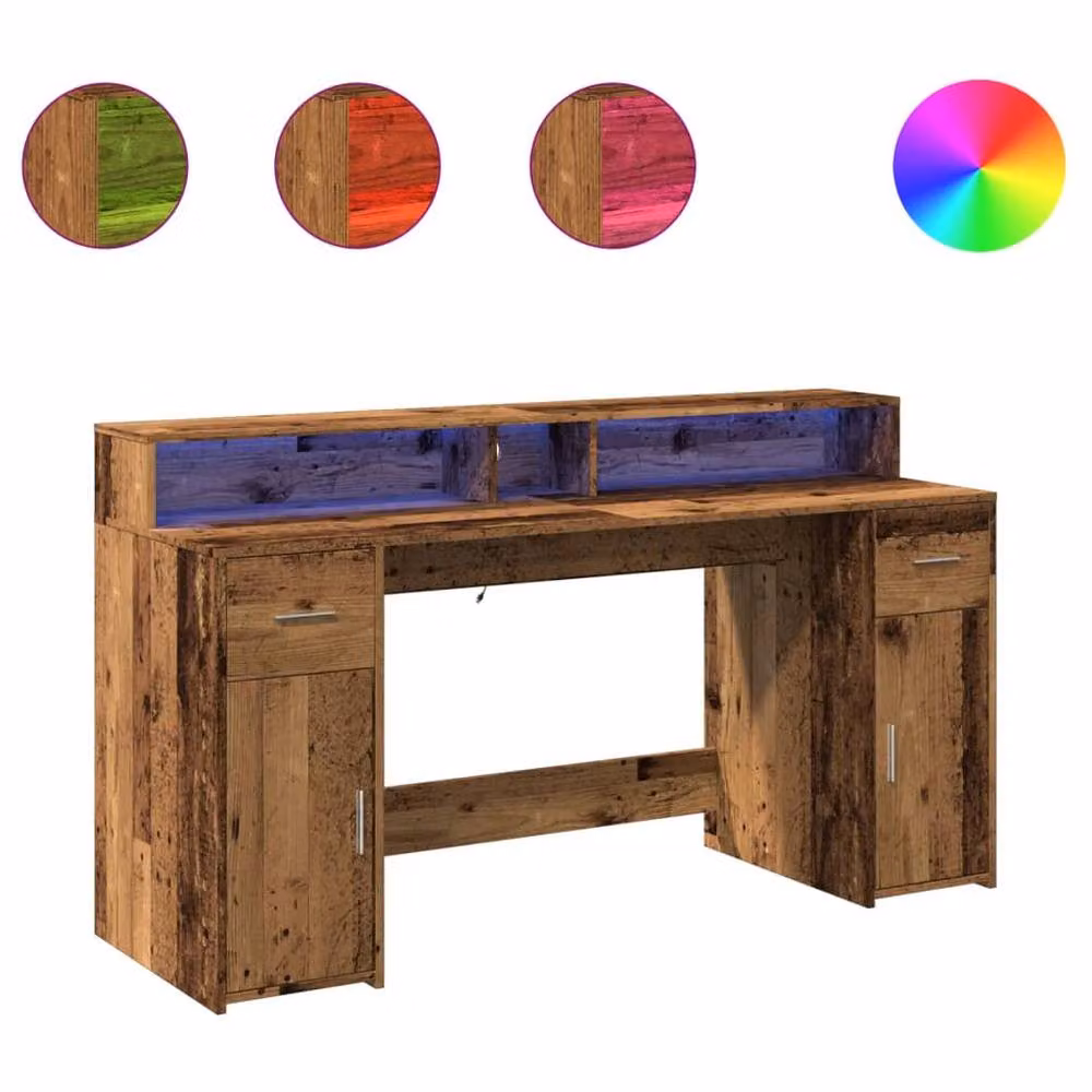 Berkfield Home Soft Gaming Desk with LED Lights in Brown, W/D/H: 160 x 55 x 91 cm – 3