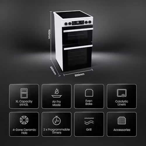 Hisense HDCEC5C10W Freestanding Ceramic Electric Cooker in White with Double Oven and Air Fry Mode, Energy Class A – 3