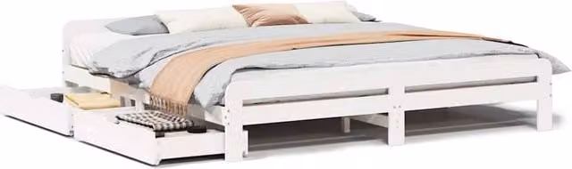 Berkfield Home White Solid Pine Wood Bed Frame with Drawers, 200 x 200 cm