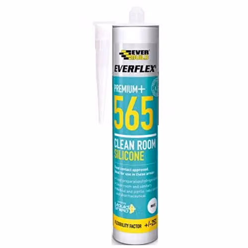 Everbuild Everflex 565 Premium+ Clean Room Mould and Bacteria Resistant Silicone Sealant, White, 295ml – 1