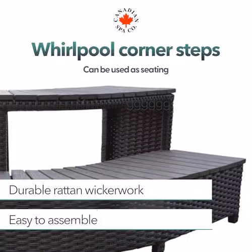 Canadian Spa Co. Corner Hot Tub Steps in Brown Wood Look Plastic, Non-Slip and Weatherproof – 3