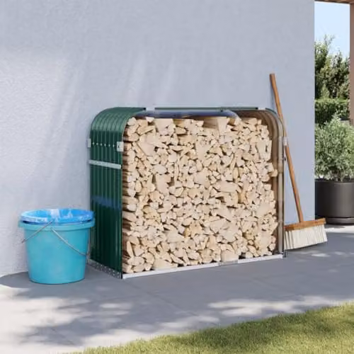 vidaXL Freestanding Log Holder in Green, Galvanised Steel, W/D/H: 120 x 45 x 100 cm – 2