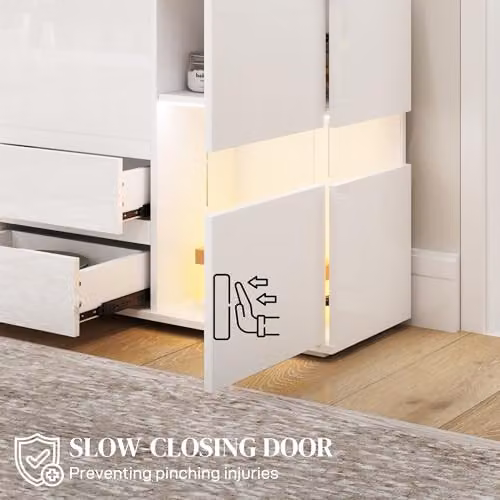HOMCOM Modern High Gloss LED Sideboard with Remote Control in White – 3