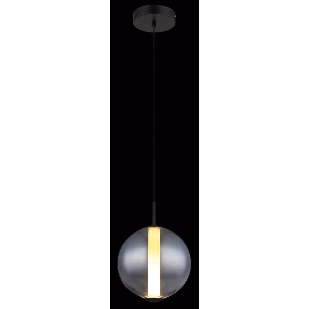Netlighting Lacy Globe Pendant Light with Smoke Grey Glass Shade and Matt Black Metal, LED 3000K Warm White – 3