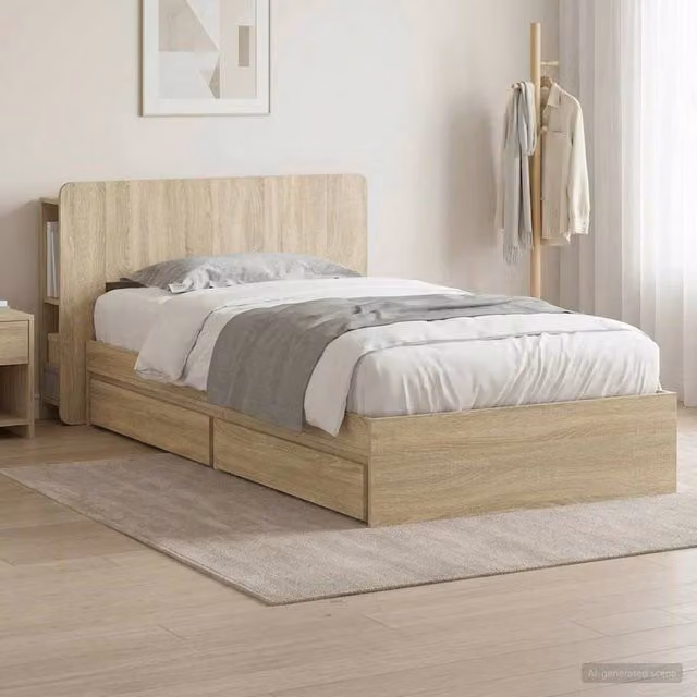 Berkfield Home Modern Bed Frame with Storage Drawers in Sonoma Oak Brown, W/D/H: 90 x 190 cm
