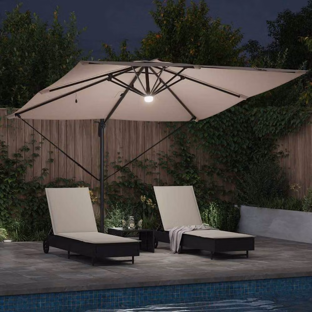Berkfield Home Roma Modern Cantilever Parasol with LEDs in Taupe, W: 286 cm, D: 285 cm, H: 270 cm – 3