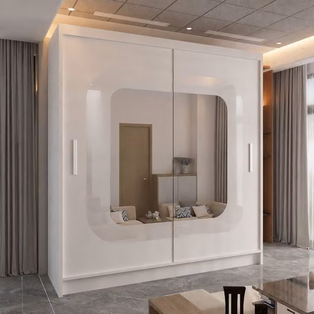 Sliding Wardrobes 4U Chenai White Sliding Door Wardrobe with Mirror Glass Design W: 150 cm, H: 217 cm