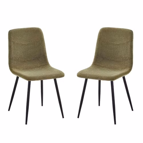 FWStyle Evie Set of 2 Green Linen Upholstered Dining Chairs with Black Metal Frame – 6