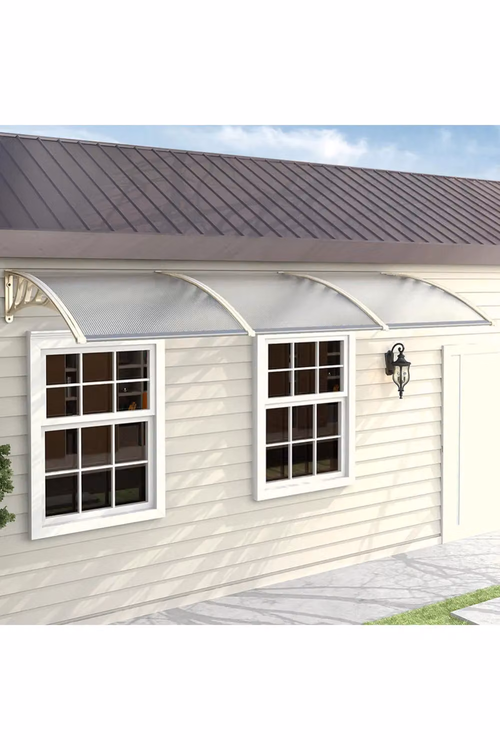 Living and Home Window and Door Awning Canopy, White Polycarbonate and Aluminium Wall-Mounted Cover for Porch, Patio or Deck – 2