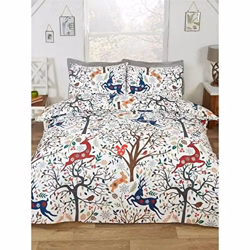 Rapport Home Tatton Reversible King Size Duvet Cover and Pillowcase Set, Multicolour and White Polycotton