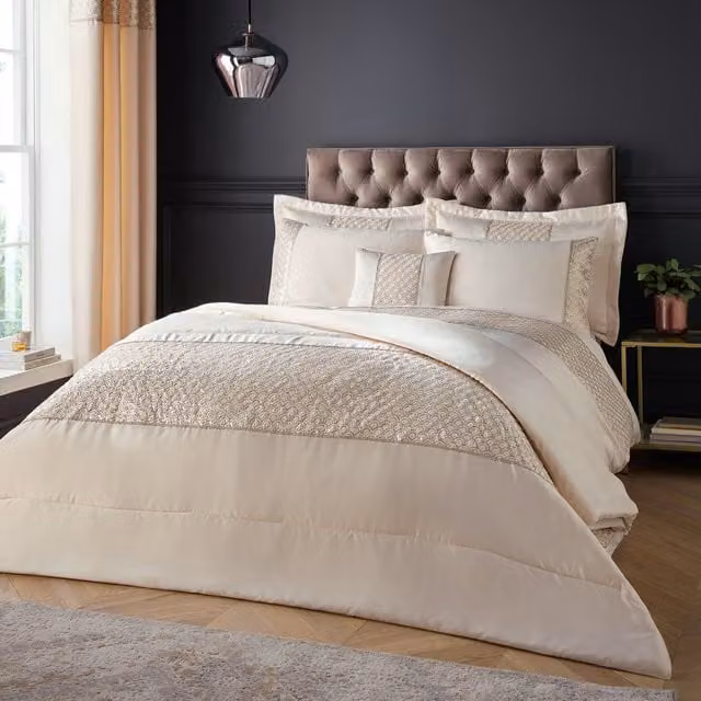 Catherine Lansfield Deco Sequin Art Deco Quilted Bedspread, Champagne, W: 240 cm, D: 260 cm