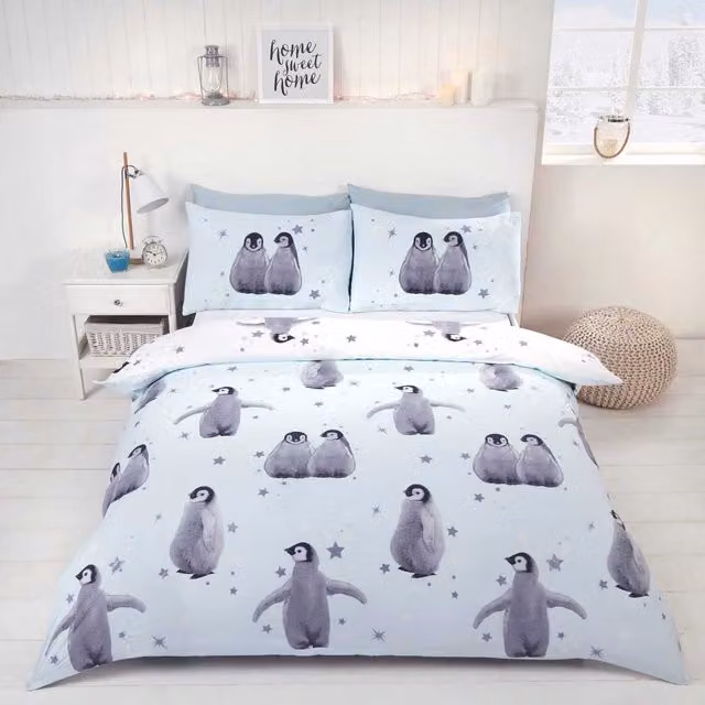 Rapport Home Starry Penguins Duvet Set in Ice Blue, 180 x 200 cm