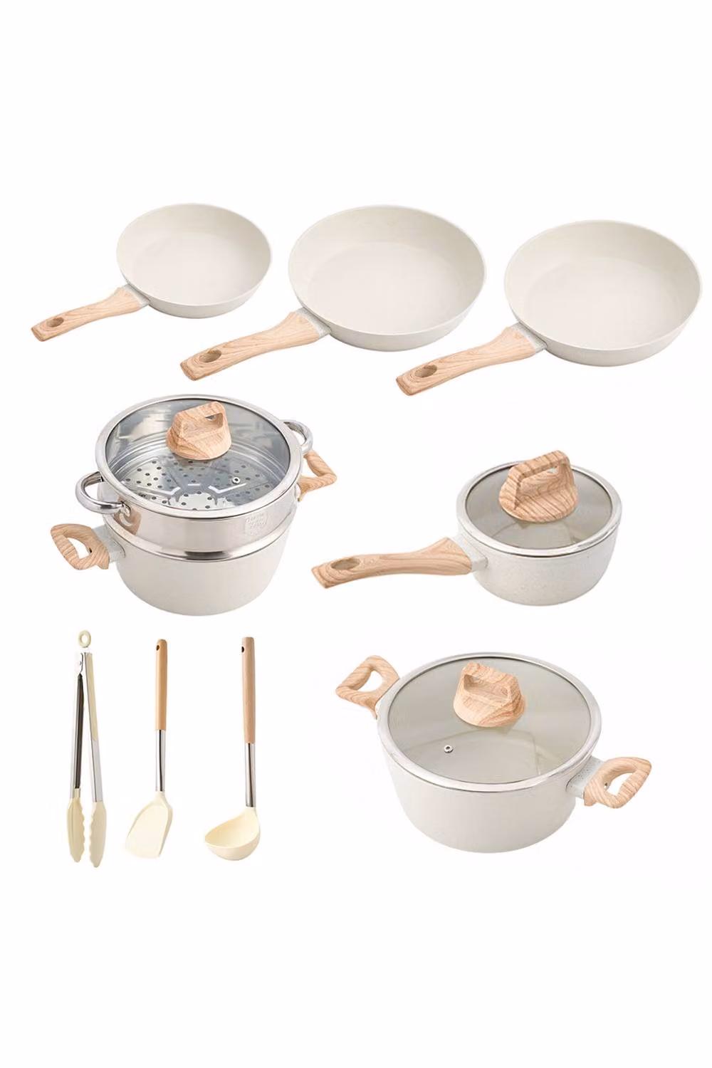 ExtraStar 13-Piece Nonstick Cookware Set with Lids in White – 2