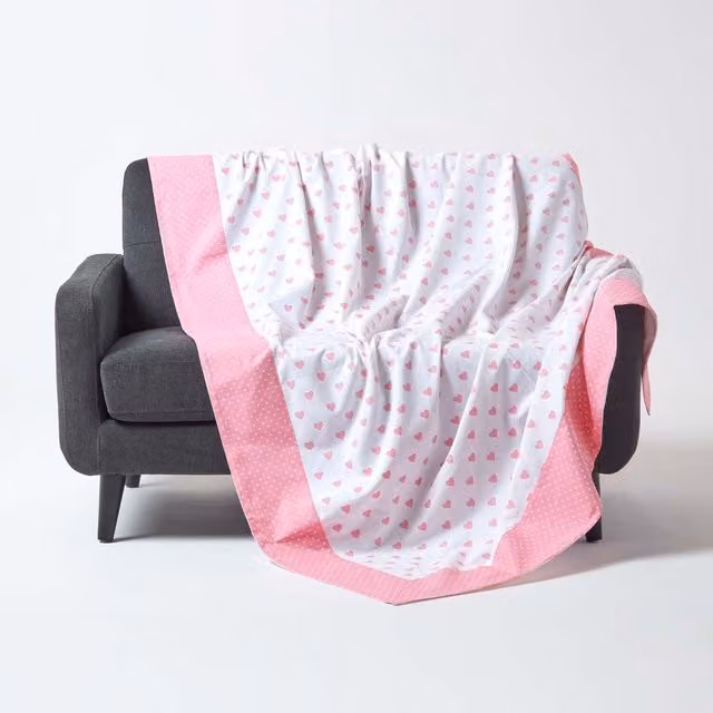 Homescapes Pink Patchwork Cotton Decorative Throw Blanket