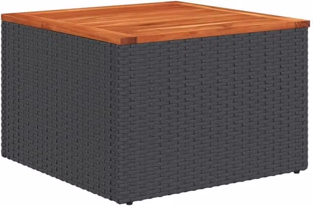 Berkfield Black Garden Table with Poly Rattan and Acacia Wood, W/D/H: 55 x 55 x 37 cm – 1