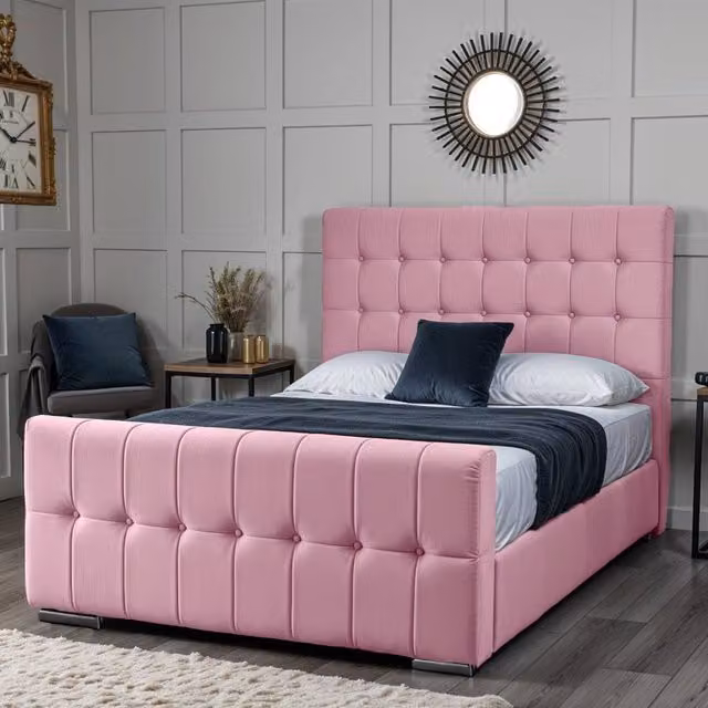 UK Bed Furniture Orlando Upholstered Bed in Pink, Size: 180 x 200 cm – 1