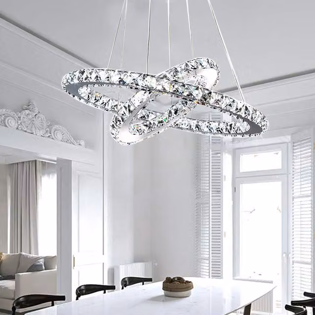 Livingandhome Adjustable Crystal LED Pendant Light in Silver