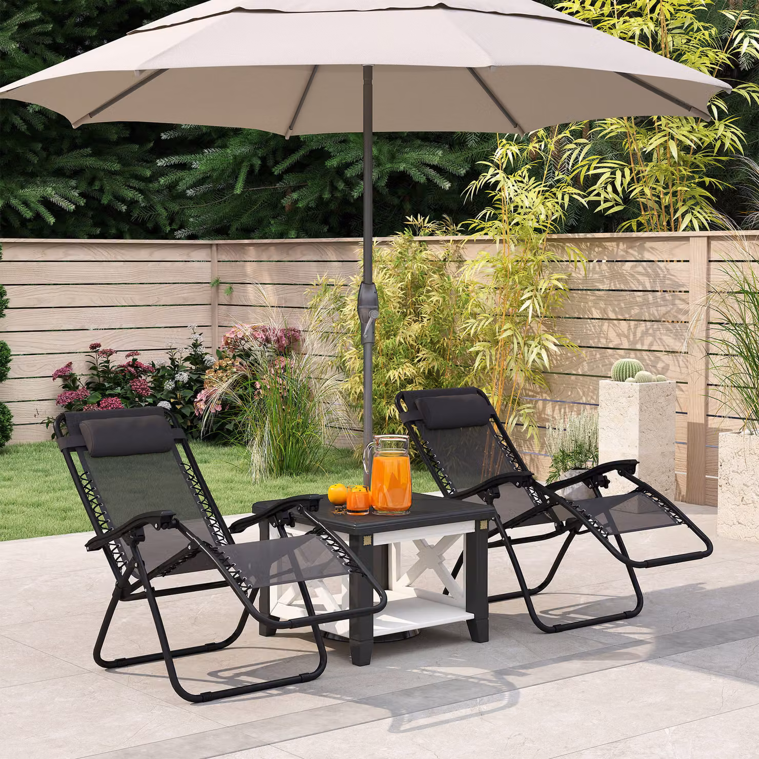 Outsunny Set of 2 Grey Zero Gravity Sun Loungers with Metal Frame and Adjustable Headrest – 2