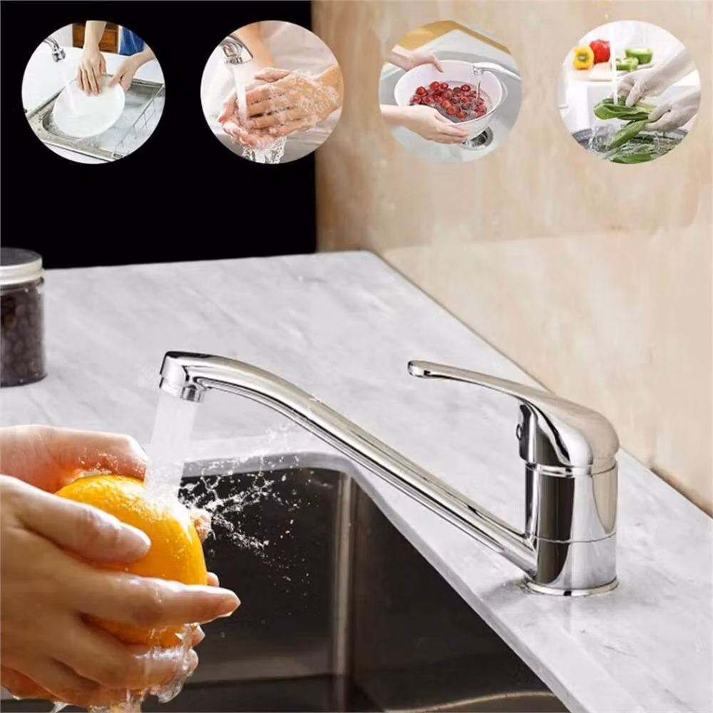 VOGREX Chrome Kitchen Mixer Tap with Single Lever and Swivel Spout in Silver – 3