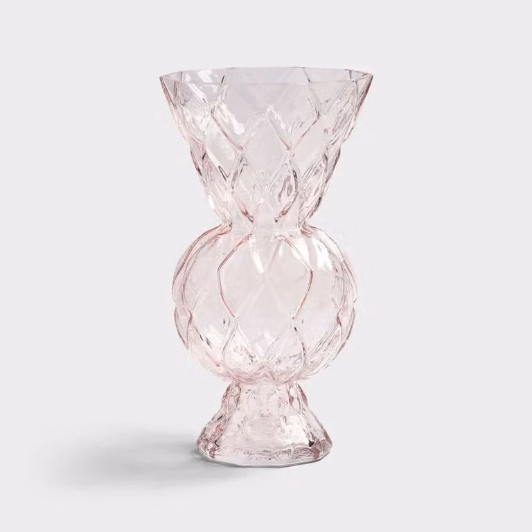 &Klevering Rhombic Pink Geometric Glass Tabletop Vase H: 28.5 cm, W: 16.5 cm, D: 16.5 cm