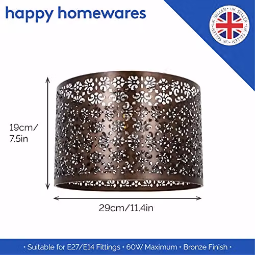 Happy Homewares Moroccan Designed Matt Bronze Metal Circular Pendant Light Shade with Floral Decor, Diameter: 29 cm – 5