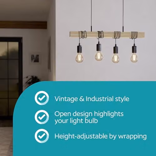 Eglo Townshend 4-Light Industrial Pendant Light in Black and Natural Wood – 2
