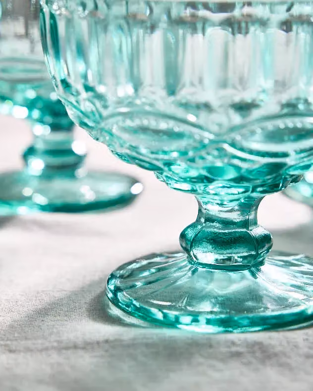 Dibor Set of 4 Vintage Turquoise Glass Dessert Bowls, Blue, H: 10 cm, W: 12 cm – 3
