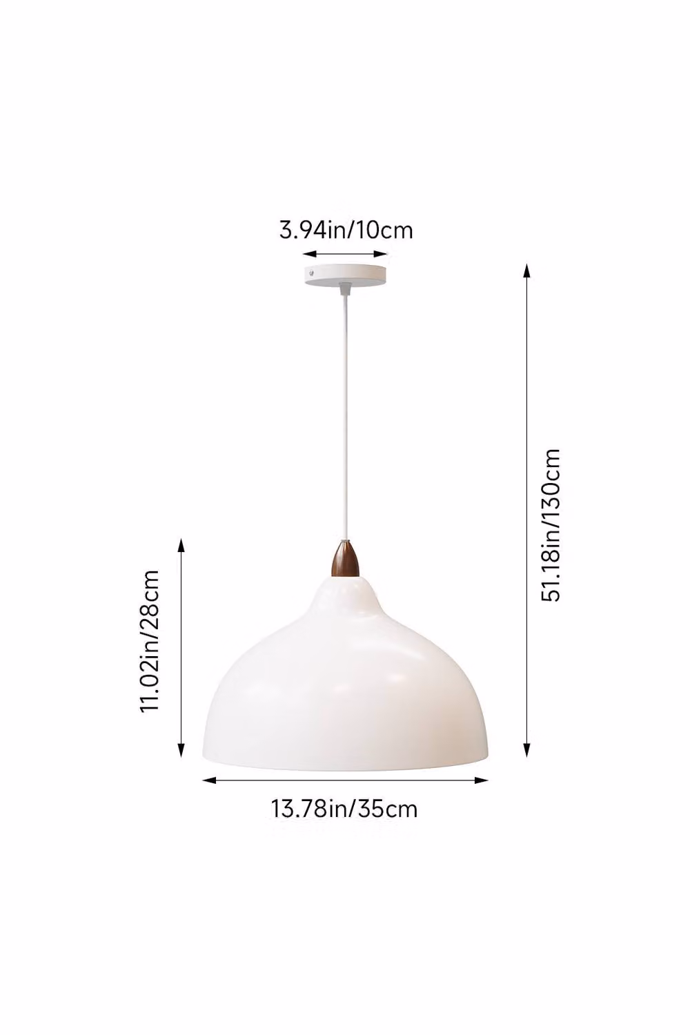 Living and Home White Metal Dome Pendant Light with E27 Fitting – 3