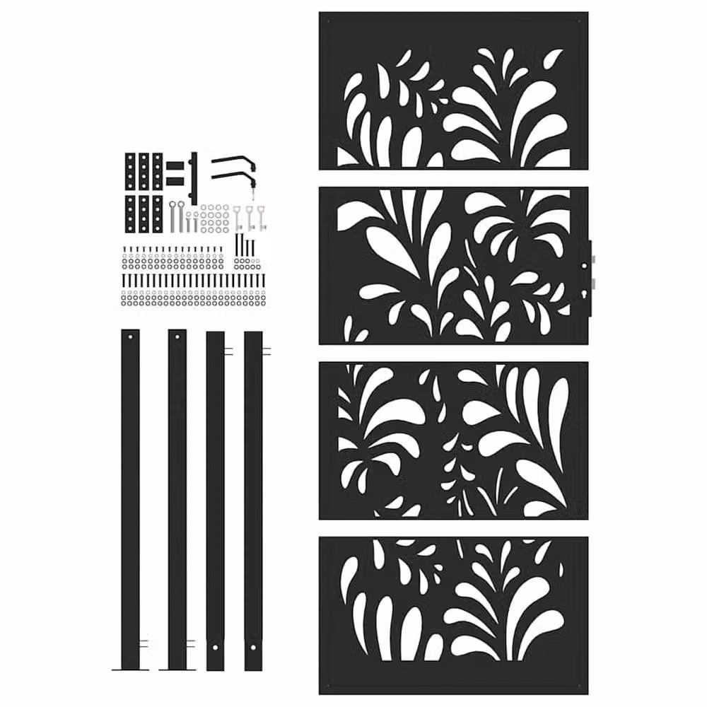 Berkfield Home Black Steel Wave Design Garden Gate W: 105 cm, H: 205 cm – 4