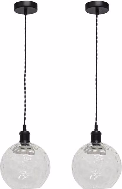 First Choice Lighting Barnum Set of 2 Retro Black Pendant Lights with Transparent Dimple Glass Globes – 1