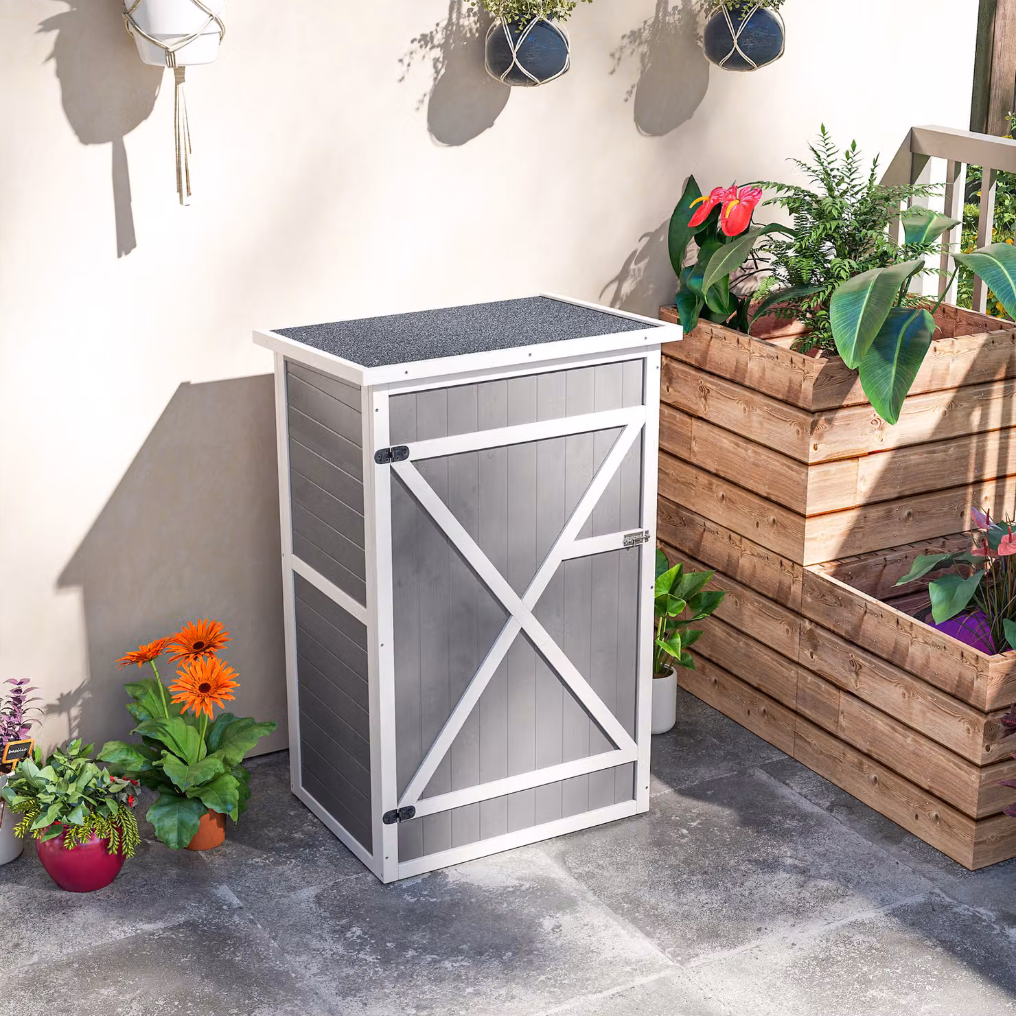 Outsunny Grey Wooden Garden Storage Shed with Shelves, W/D/H: 56 x 75 x 115 cm – 4