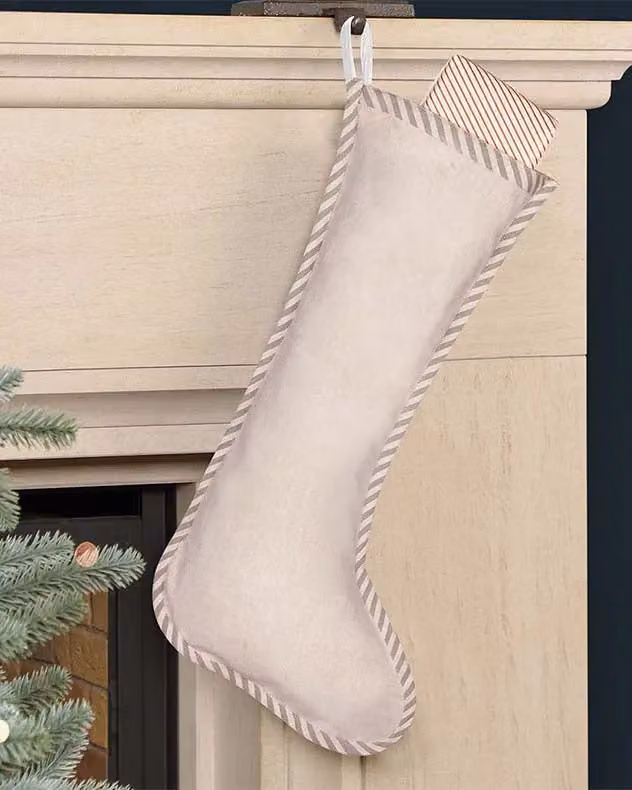Dibor Set of 4 Grey Piped Chambray Christmas Hanging Stockings – 2